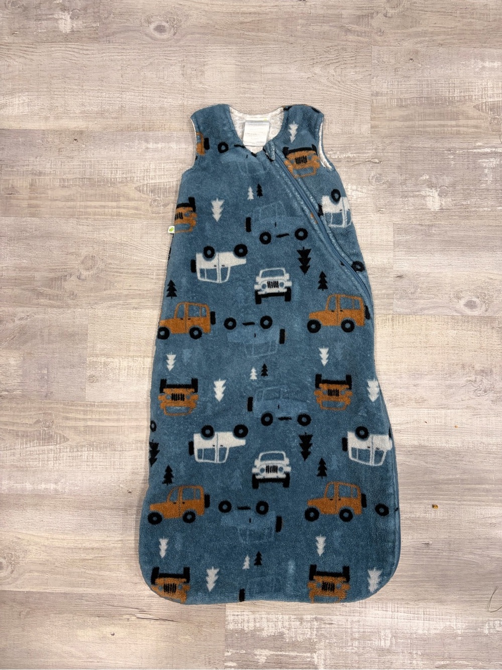 Blue Kids Sleep Sack with Car Prints - Cozy Fleece Sleeveless Pajama